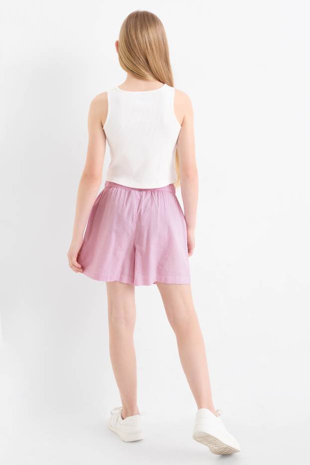 Copii - Fete - Pantaloni scurți - cu dungi - alb / roz