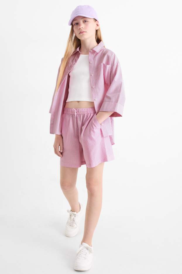 Copii - Fete - Pantaloni scurți - cu dungi - alb / roz