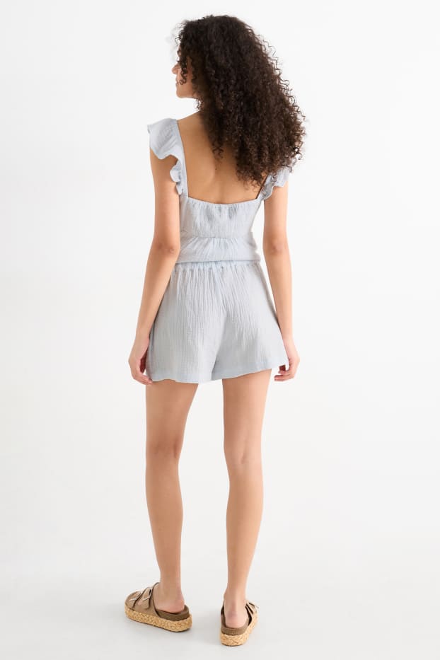 Dámské - Mušelínové šortky - mid waist - světle modrá