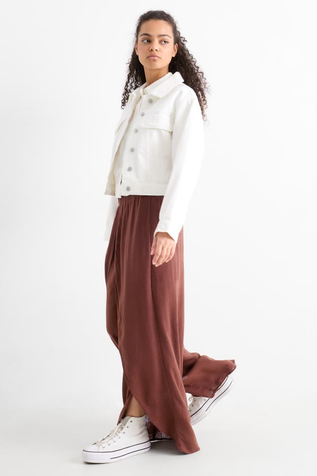 Femmes - Pantalon de toile avec teneur en lin - mid waist - wide leg - marron foncé