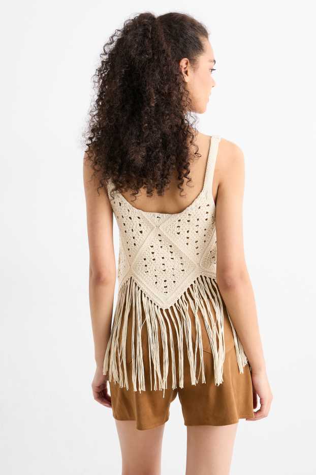 Dames - Rafels - gehaakt topje - licht beige