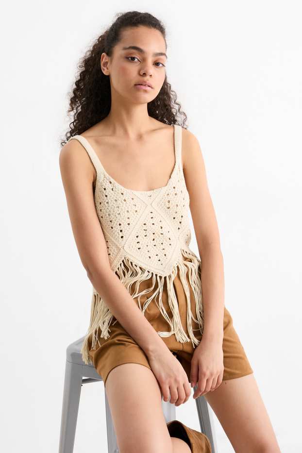 Dames - Rafels - gehaakt topje - licht beige