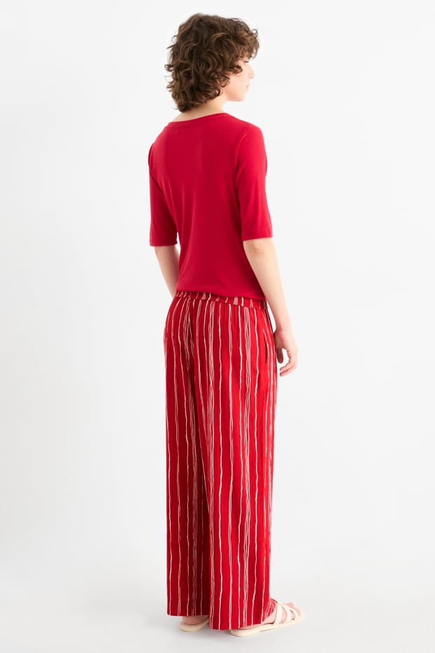 Mujer - Pantalón de tela - high waist - wide leg - de rayas - con textura - rojo