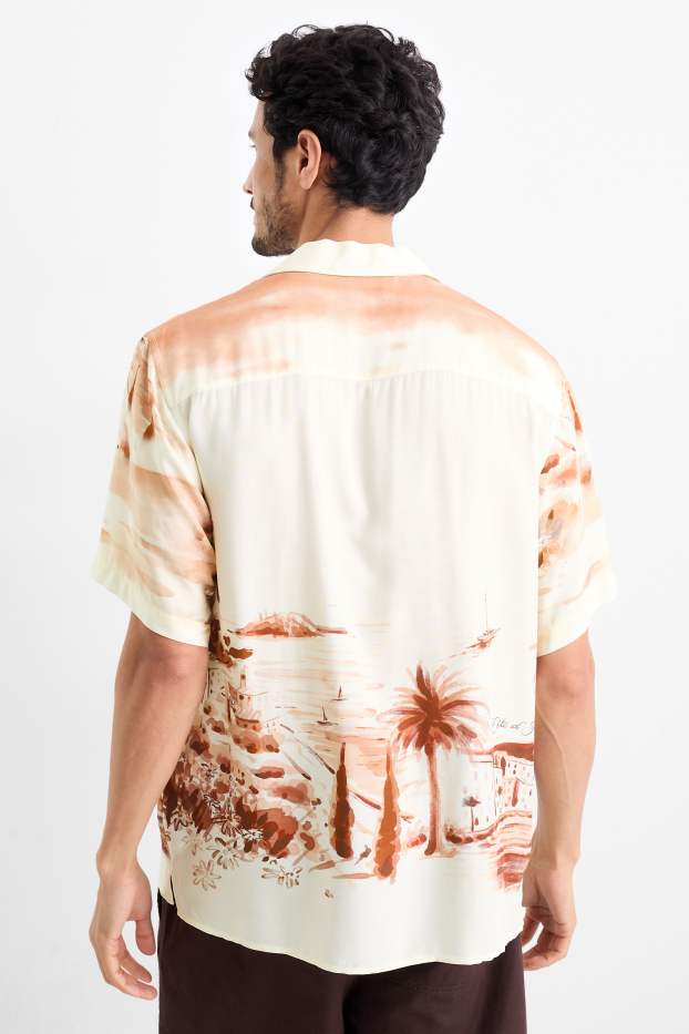 Pánské - Košile - regular fit - klopový límec - se vzorem - červená / krémově bílá