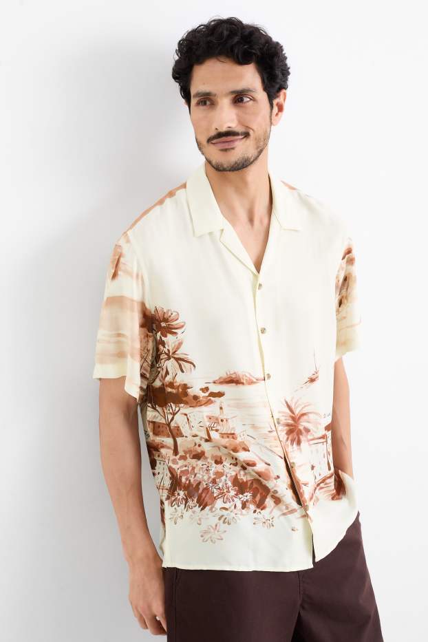 Pánské - Košile - regular fit - klopový límec - se vzorem - červená / krémově bílá