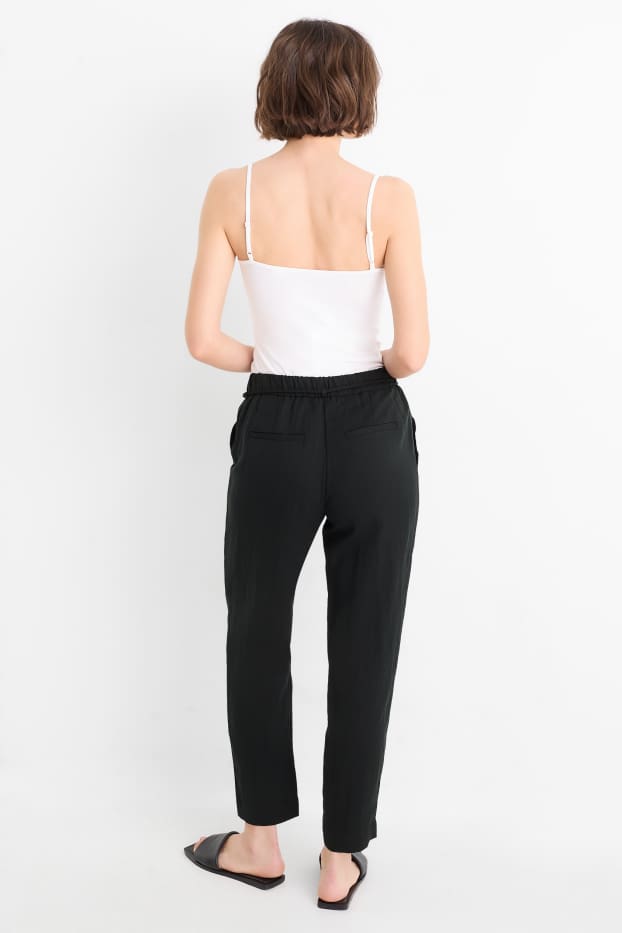 Femmes - Pantalon de toile - high waist - tapered fit - noir