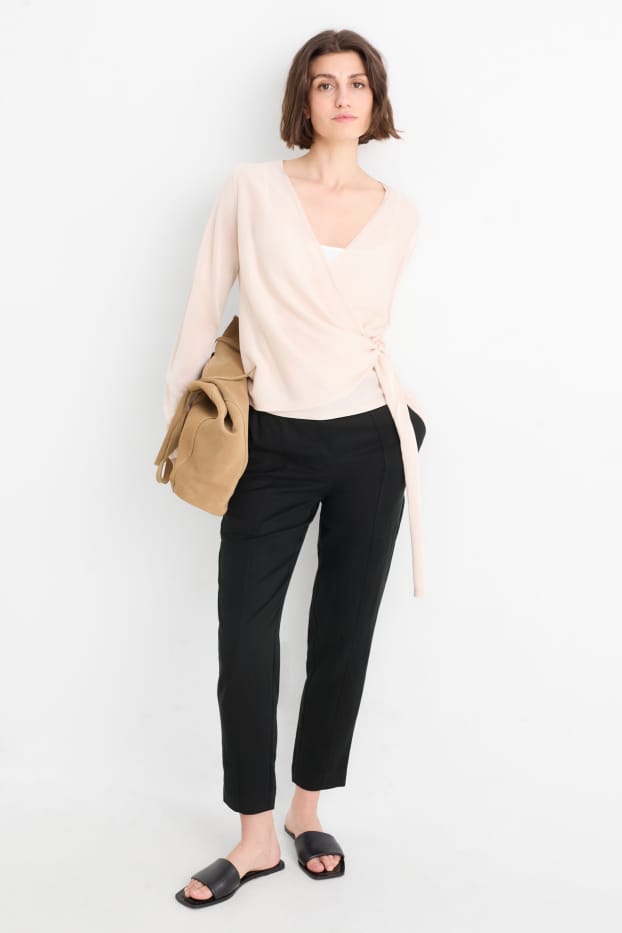 Femmes - Pantalon de toile - high waist - tapered fit - noir