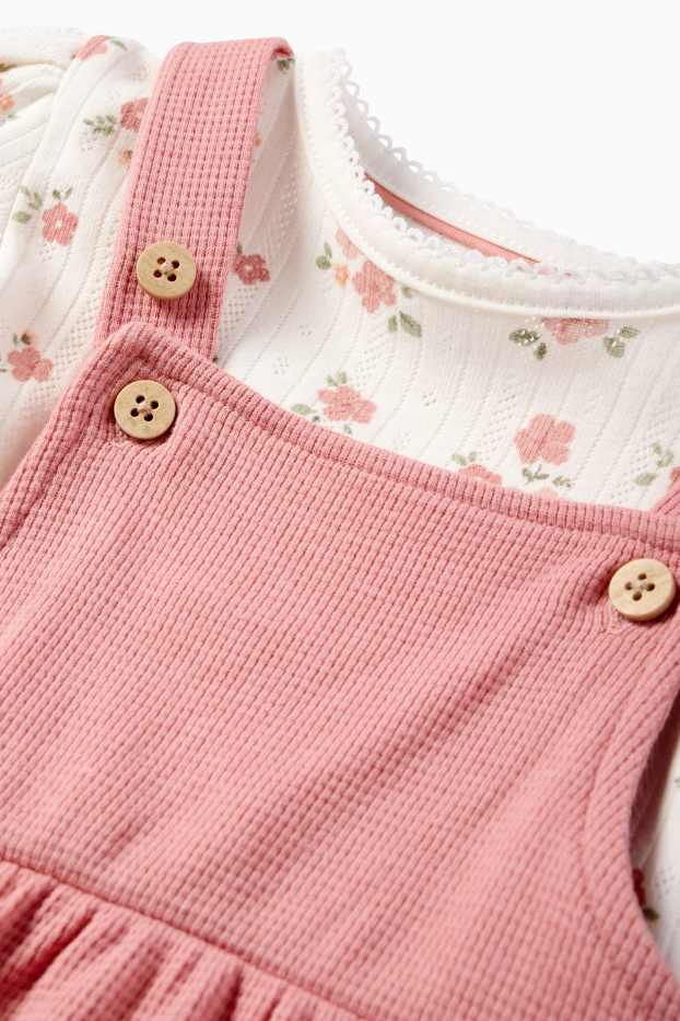 Baby: meisjes - Bloemetjes - babyoutfit - 2-delig - roze