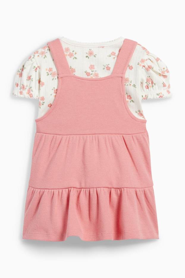 Baby: meisjes - Bloemetjes - babyoutfit - 2-delig - roze