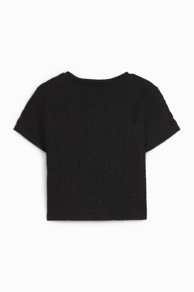 Women - Cropped T-shirt - textured - black