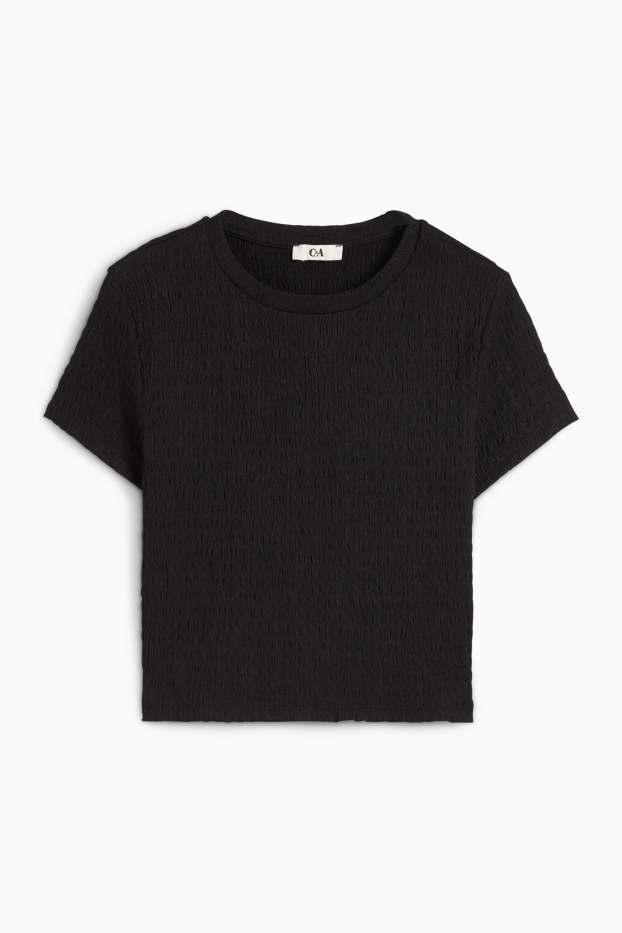Women - Cropped T-shirt - textured - black