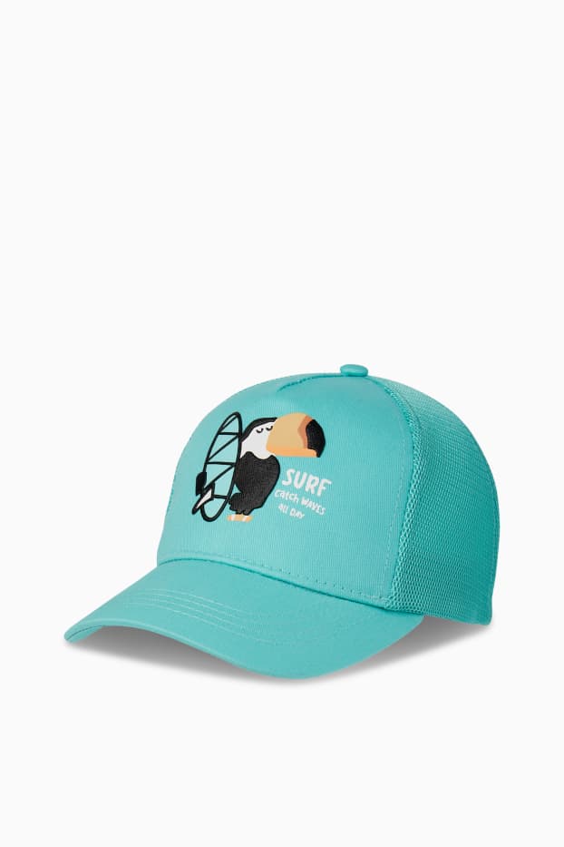Kinder Buben - Surfer und Tukan - Baseballcap - türkis