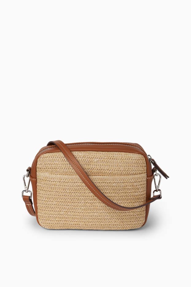 Damen - Stroh-Umhängetasche mit abnehmbarem Taschengurt - beige