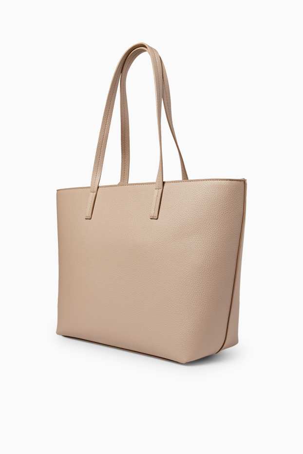 Dames - Grote shopper - imitatieleer - licht beige