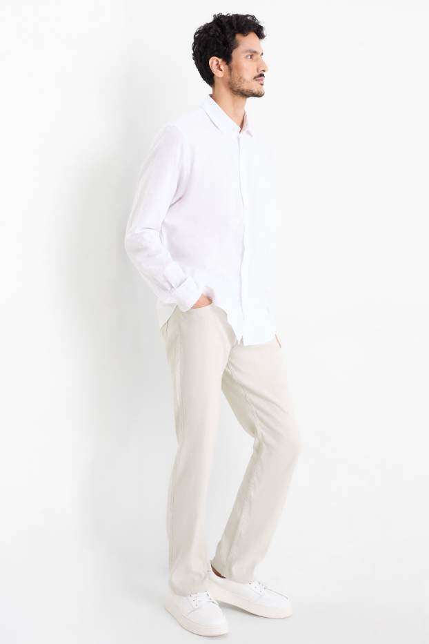 Herren - Hose - Regular Fit - Leinen-Mix - hellbeige