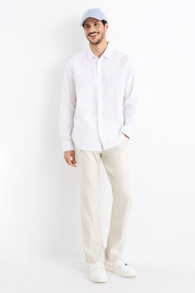 Herren - Hose - Regular Fit - Leinen-Mix - hellbeige