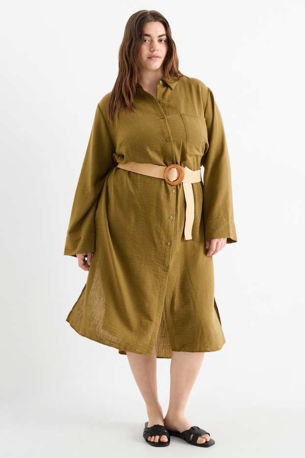 Damen - Blusenkleid mit Gürtel - khaki