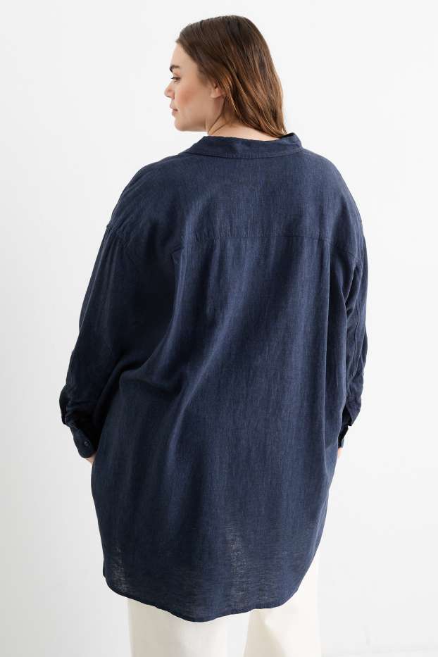 Damen - Bluse - Leinen-Mix - dunkelblau