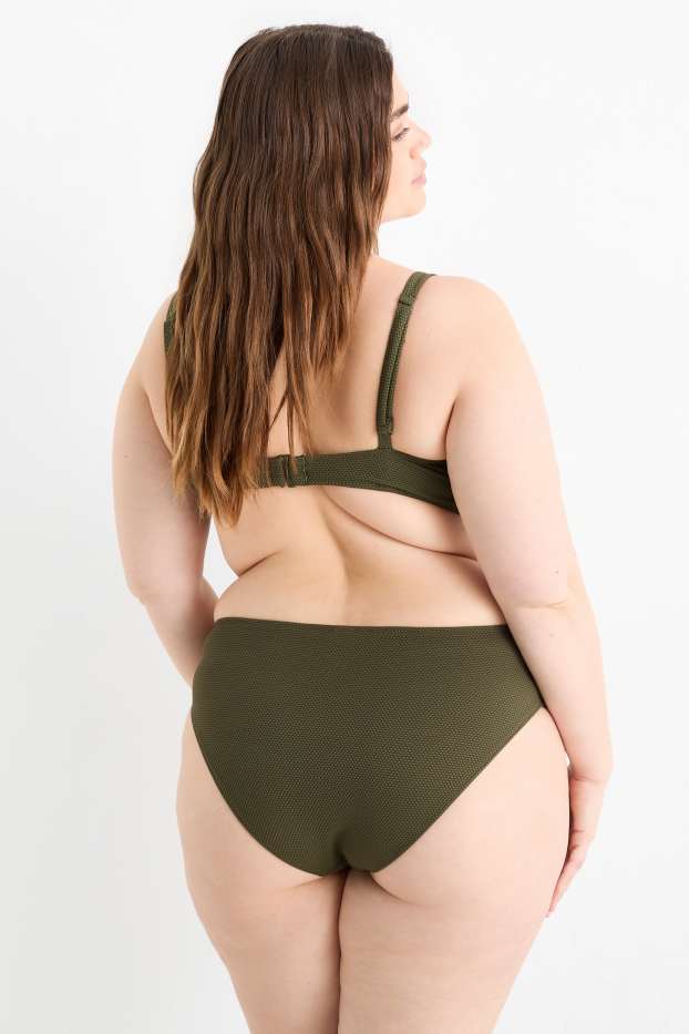Donna - Slip bikini - vita media - LYCRA® XTRA LIFE™ - tessuto tramato - verde scuro