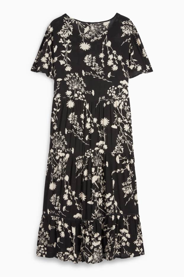 Donna - Vestito di viscosa - a fiori - nero / beige