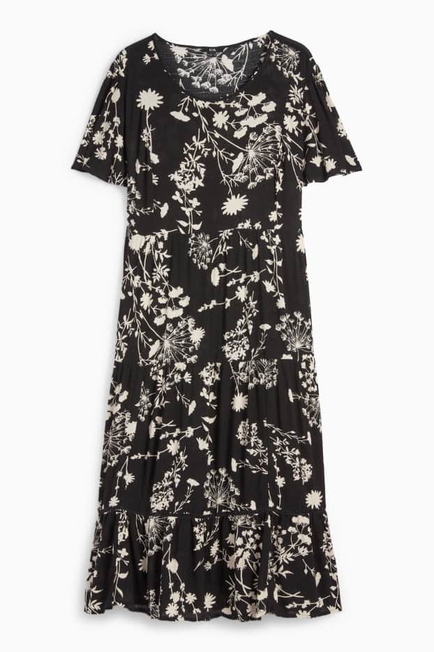 Donna - Vestito di viscosa - a fiori - nero / beige