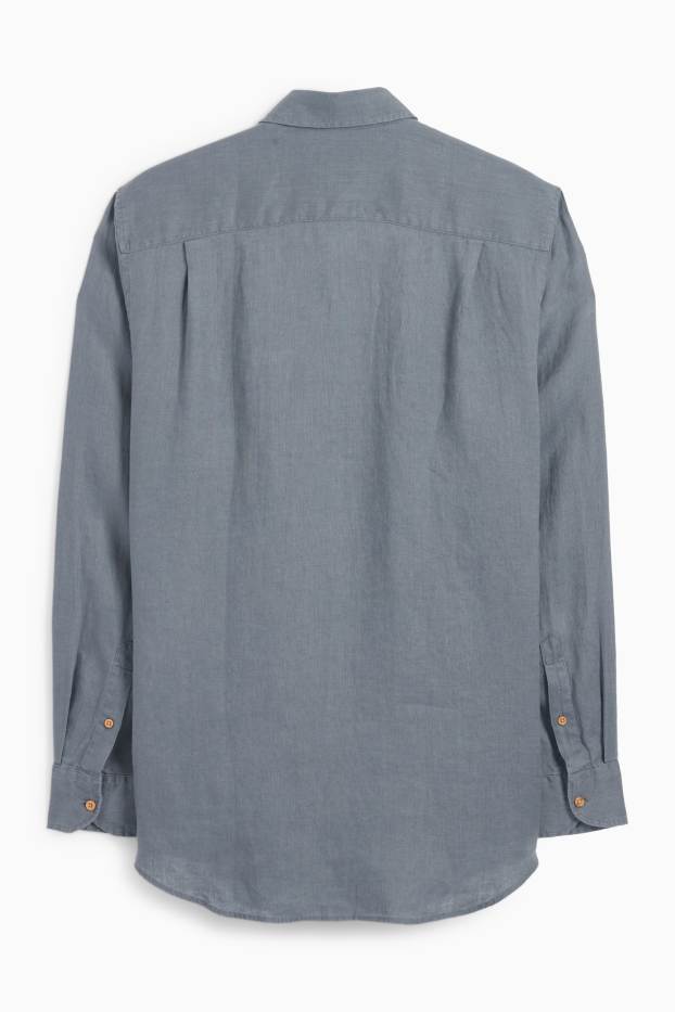 Herren - Leinen-Businesshemd - Regular Fit - Cutaway - grau