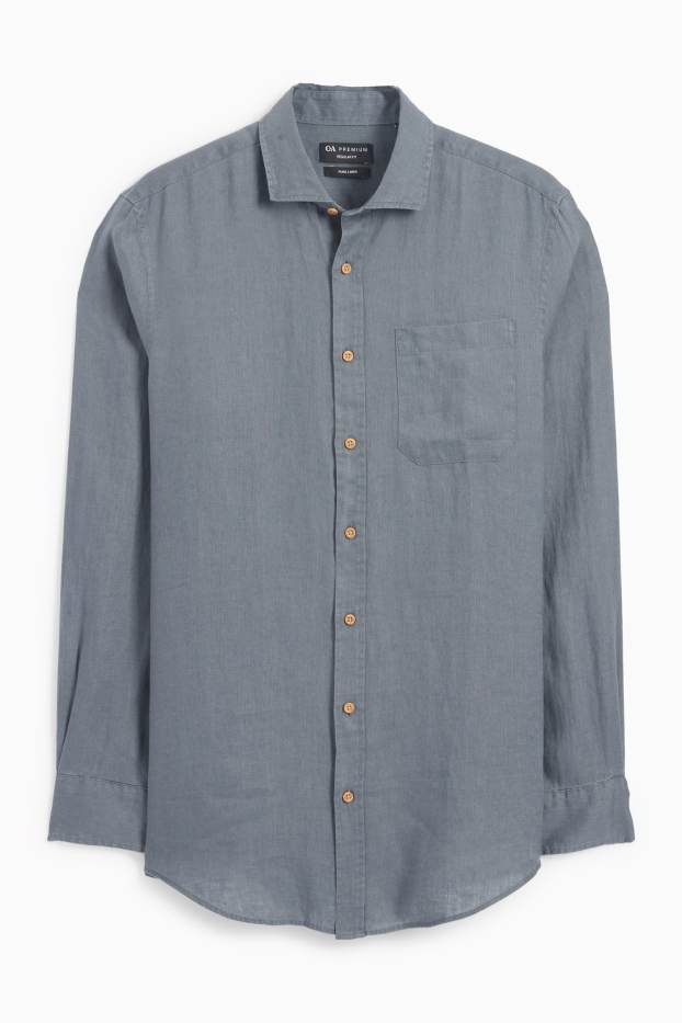 Herren - Leinen-Businesshemd - Regular Fit - Cutaway - grau