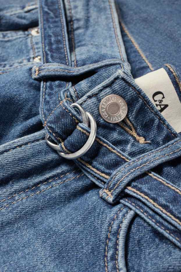 Dames - Korte wide leg jeans met riem - mid waist - jeansblauw