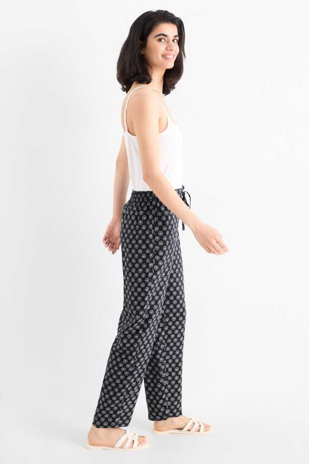 Femei - Pantaloni de stofă - talie înaltă - tapered fit - cu model - albastru închis