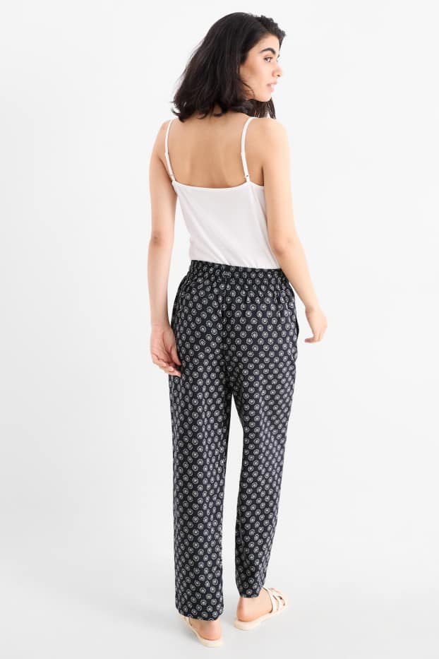 Femei - Pantaloni de stofă - talie înaltă - tapered fit - cu model - albastru închis