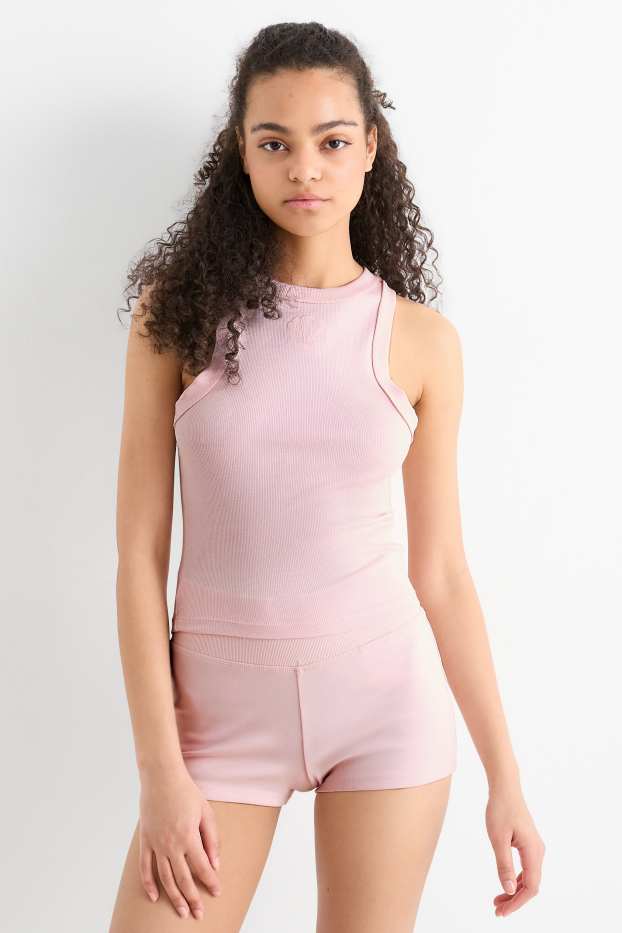 Dames - Top - geribd - roze