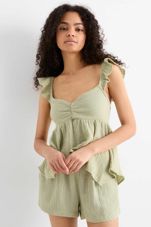 Damen - Musselin-Blusentop - hellgrün