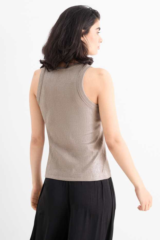 Femmes - Top - côtelé - brillant - beige / or