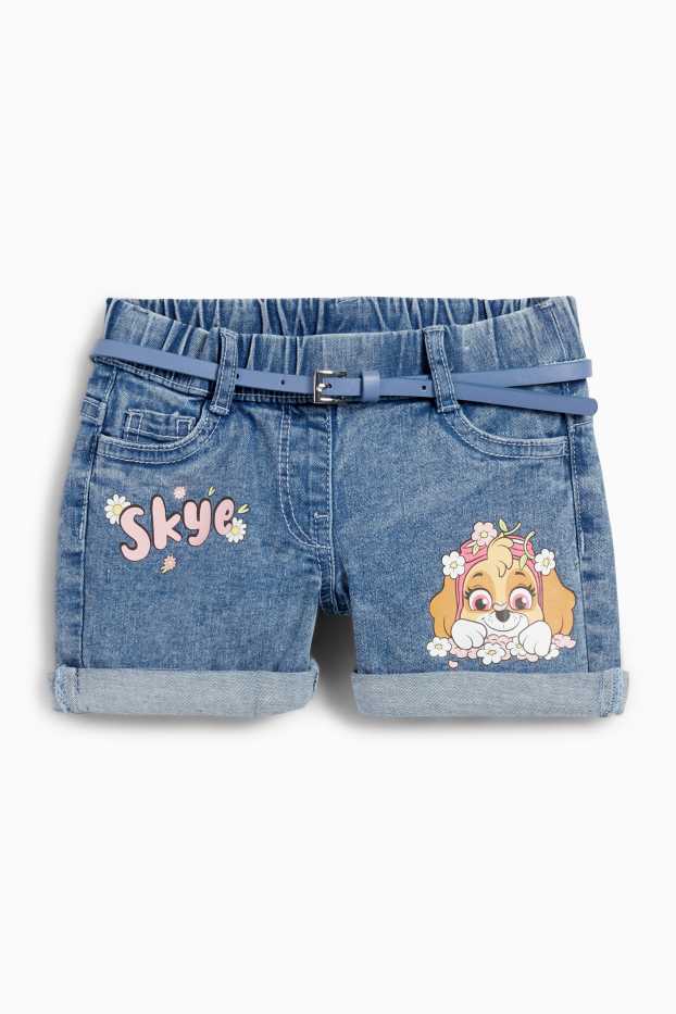 Children Girls - PAW Patrol - Skye - denim shorts with belt - blue denim
