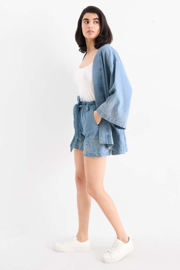 Dona - Texans curts - high waist - texà blau clar