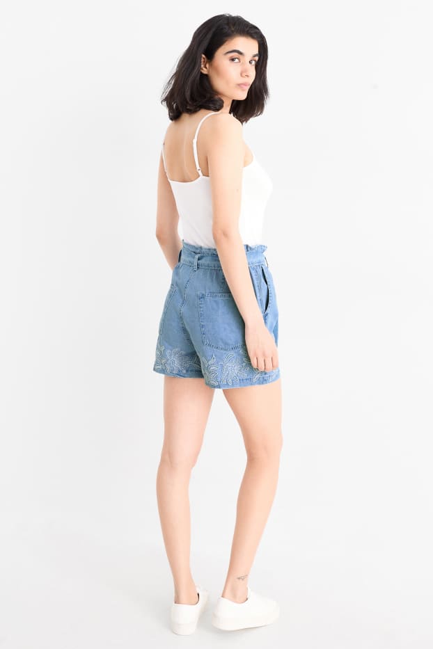 Dona - Texans curts - high waist - texà blau clar