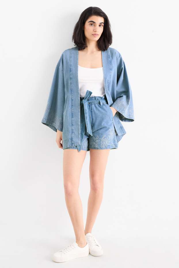 Dona - Texans curts - high waist - texà blau clar