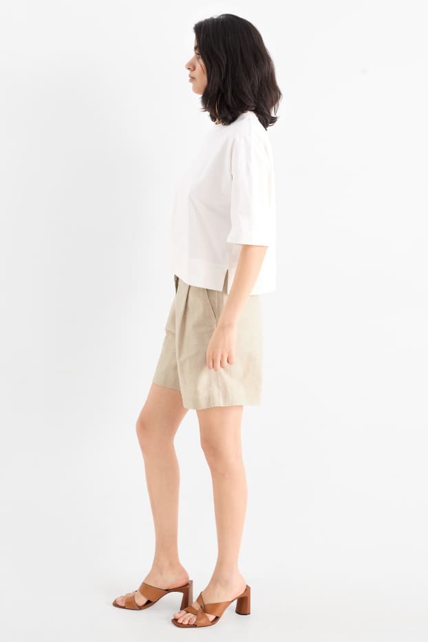 Dámské - Šortky - mid waist - lněná směs - béžová