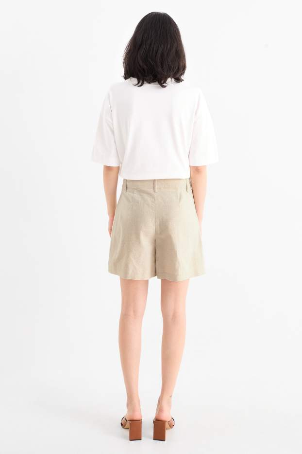 Dámské - Šortky - mid waist - lněná směs - béžová