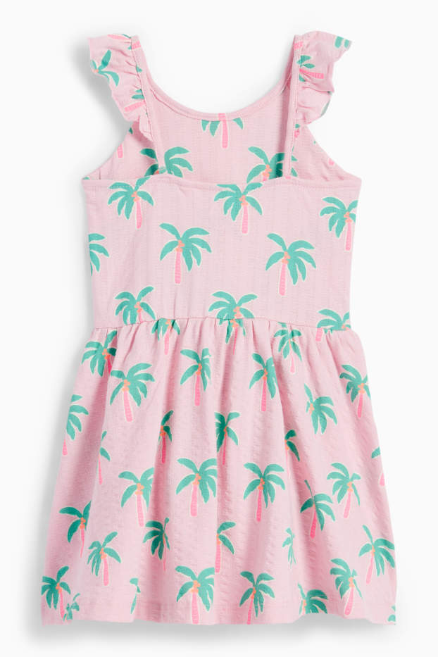 Enfants filles - Palmiers - robe - finition texturée - rose
