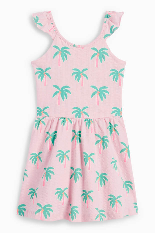 Enfants filles - Palmiers - robe - finition texturée - rose