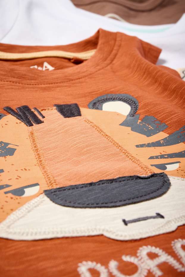 Bambini - Confezione da 3 - animali selvatici - top e 2 maglie a maniche corte - arancio scuro