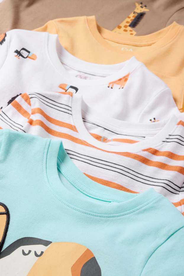 Kinder Jungen - Multipack 5er - Wildtiere - Kurzarmshirt - türkis