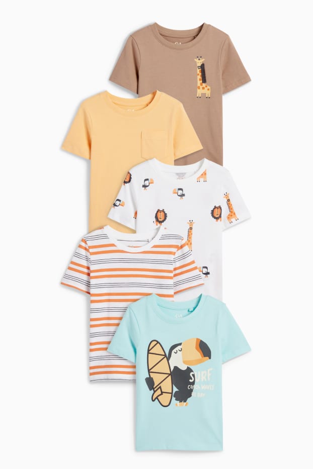 Kinder Jungen - Multipack 5er - Wildtiere - Kurzarmshirt - türkis