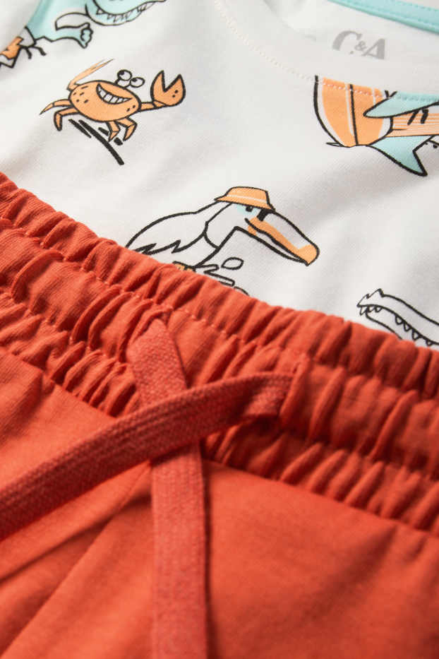 Enfants garçons - Animaux surfeur - ensemble - T-shirt et short - 2 pièces - blanc