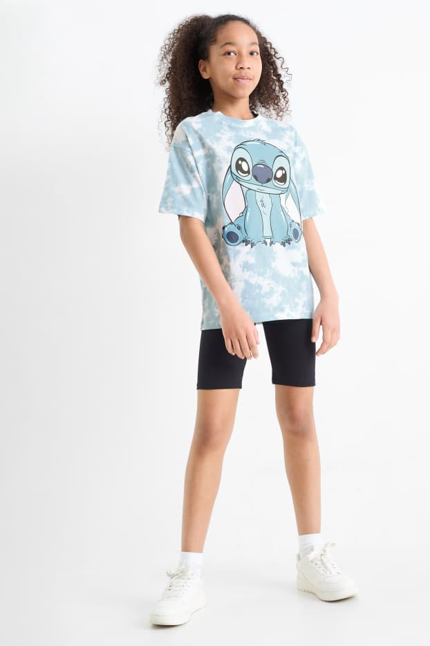 Kinderen: meisjes - Lilo & Stitch - set - T-shirt en fietsbroek - 2-delig - blauw / zwart