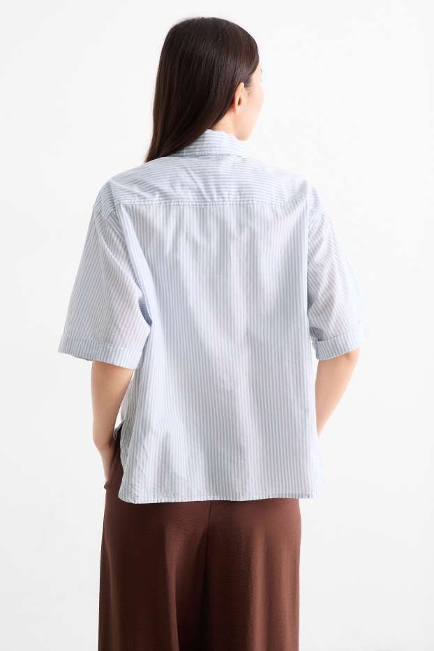 Damen - Bluse - gestreift - weiss / hellblau