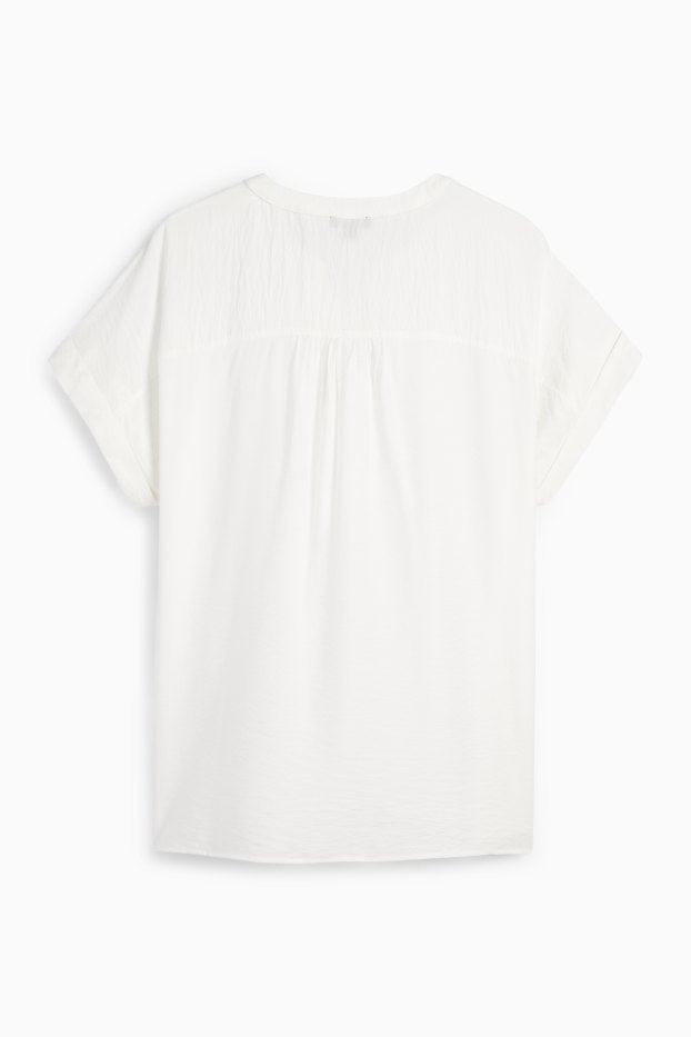 Damen - Bluse mit V-Ausschnitt - strukturiert - weiß