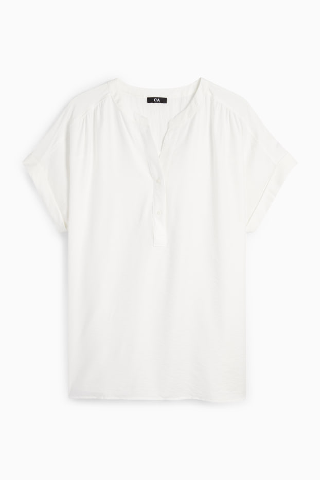 Damen - Bluse mit V-Ausschnitt - strukturiert - weiß