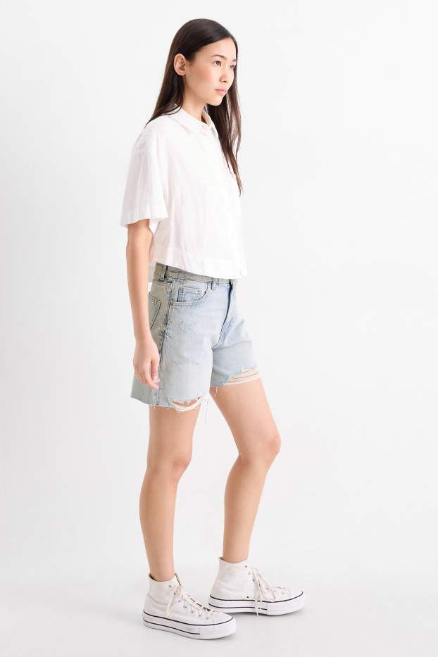 Dames - Korte spijkerbroek - high waist - jeanslichtblauw